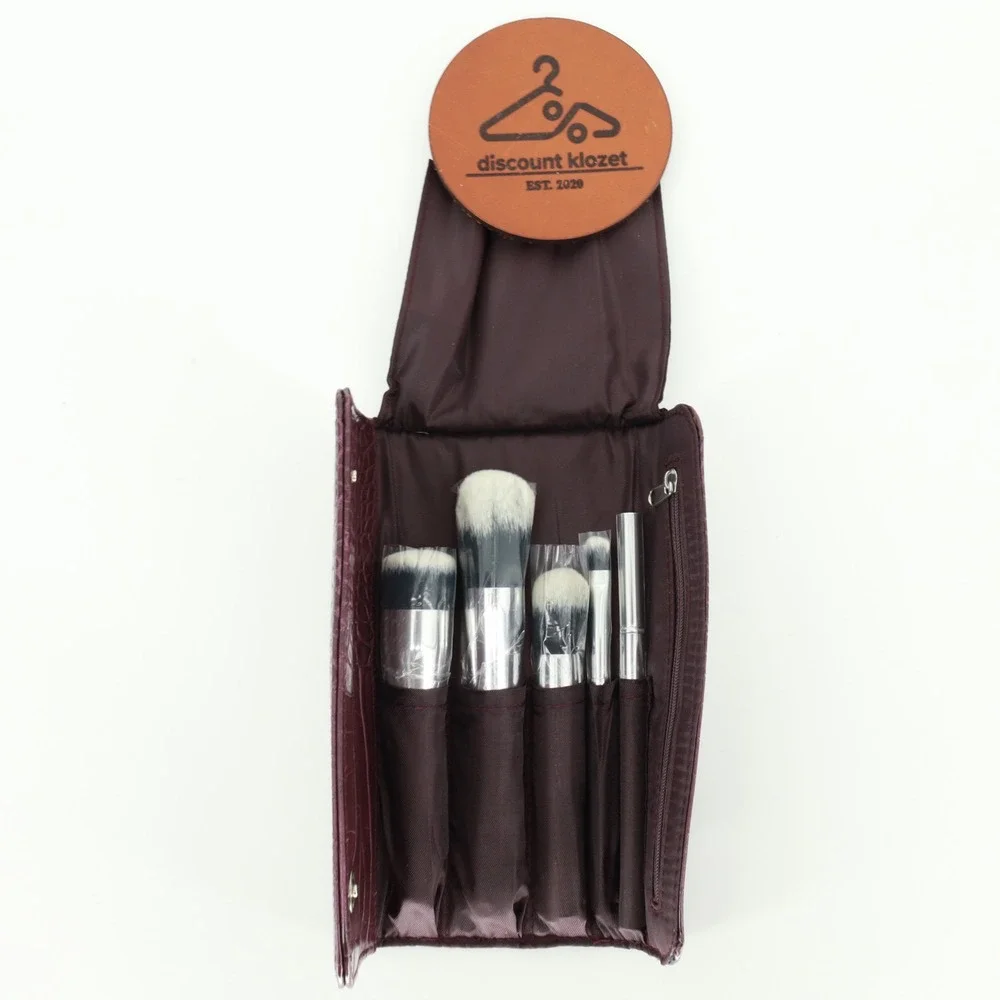 Lune+Aster Jet Set Brush Collection 5-Piece Makeup Set with Plum Croc Case NEW